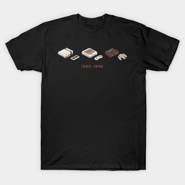 NES SNES N64 Consoles Sepia 1985-1996 T-Shirt by arcadeperfect